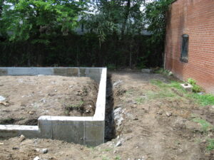 construction project with concrete garage foundation